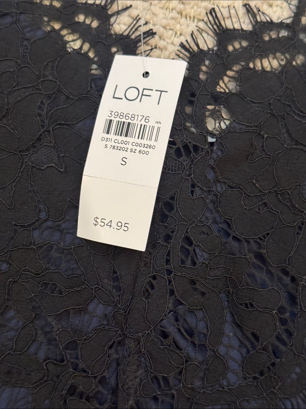 LOFT Navy Satin Cami with Black Lace - Picture 2 of 3